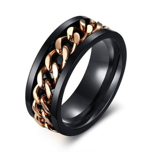 Spinner Black Chain Ring for Men Punk Titanium Steel Metal Finger - Mostatee