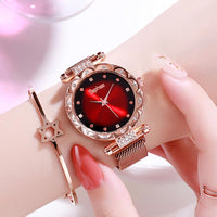 Ladies Rose Gold Watch Starry Sky Magnetic Waterproof - Mostatee