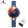 Magic Color Glass Analog Quartz Watch Women Blue Mesh Casual Waterproof Wrist Watch