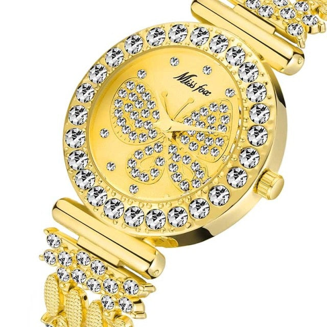Butterfly Women Gold Watch with Diamond