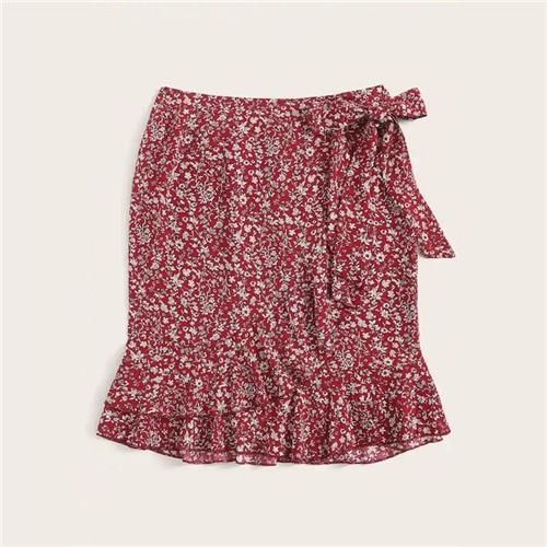 Yellow Ditsy Floral Mini Skirt Women 2019 Summer - Mostatee