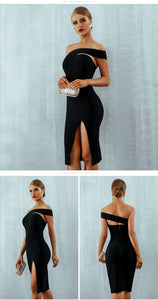 2019 Summer Sexy Elegant Black One Shoulder Midi Celebrity Runway Party Dresse - Mostatee