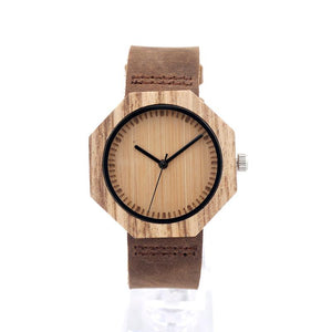 Octagon Wood Watch Women Top Luxury  Quartz Wristwatch with Leather Band in Gift Box - Mostatee