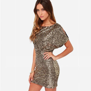 Evening Party Dress Shiny Gold Short Club Disco Dress - Mostatee