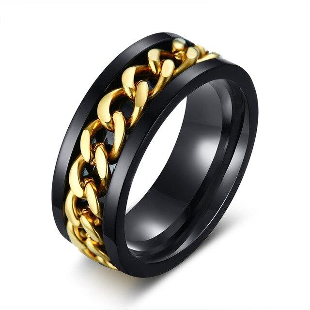 Spinner Black Chain Ring for Men Punk Titanium Steel Metal Finger - Mostatee