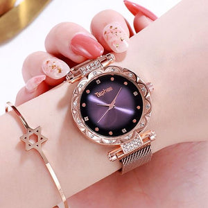 Ladies Rose Gold Watch Starry Sky Magnetic Waterproof - Mostatee