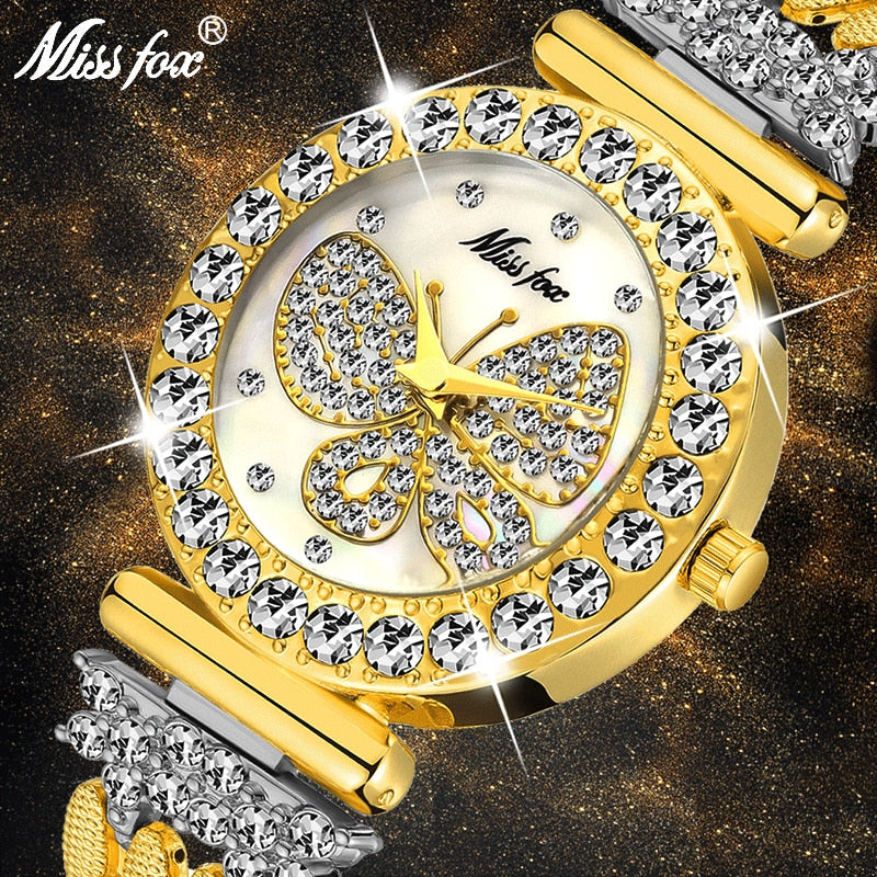 Butterfly Women Gold Watch with Diamond
