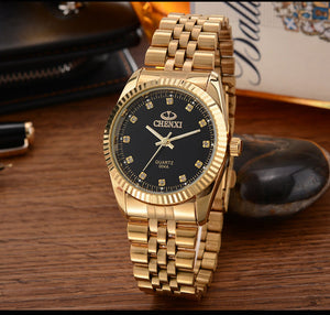 Golden Watch for Businessmen Fashion Luxury Quartz Male Clock Waterproof