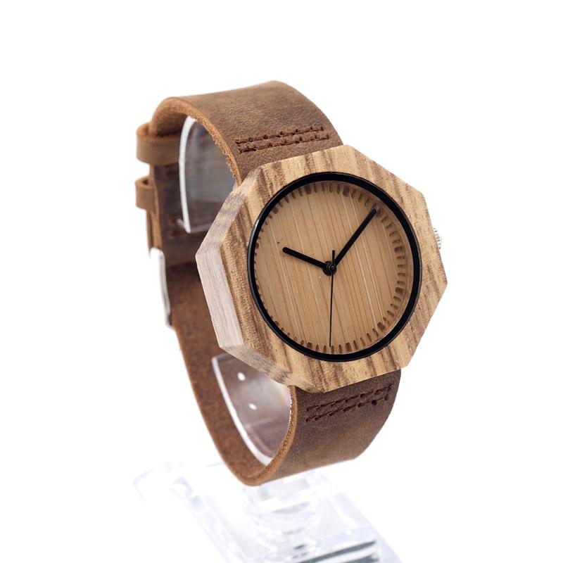 Octagon Wood Watch Women Top Luxury  Quartz Wristwatch with Leather Band in Gift Box - Mostatee