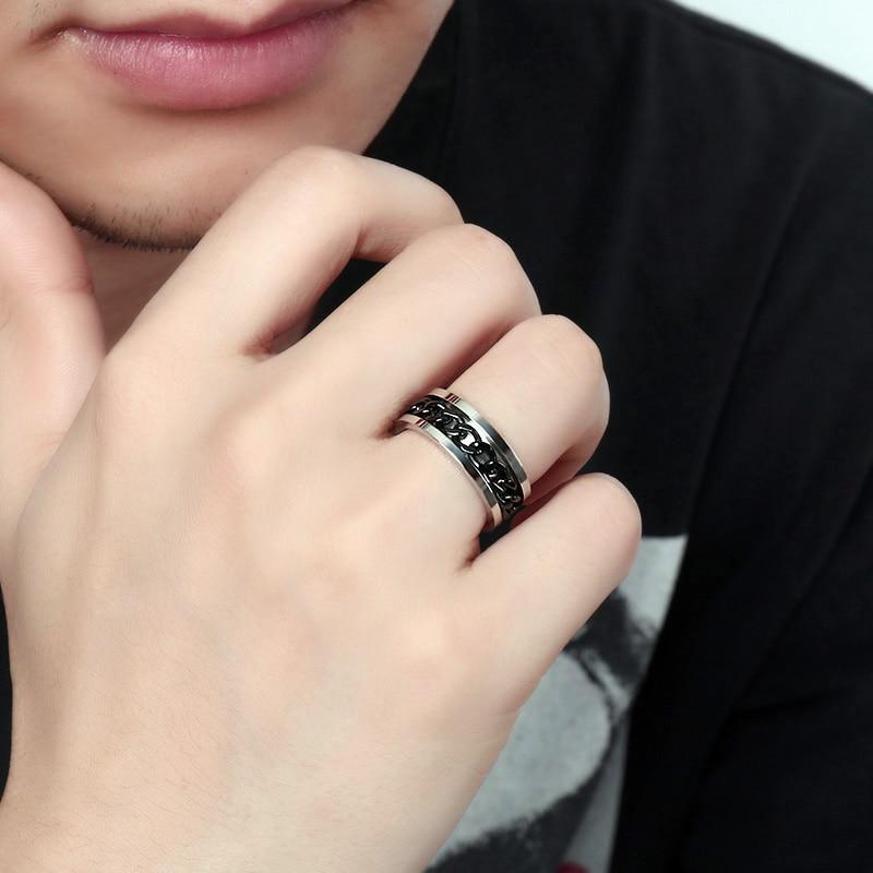 Spinner Black Chain Ring for Men Punk Titanium Steel Metal Finger - Mostatee