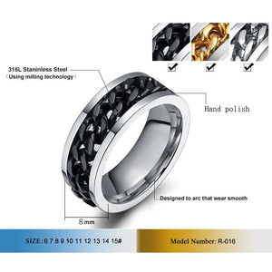 Spinner Black Chain Ring for Men Punk Titanium Steel Metal Finger - Mostatee