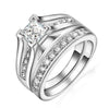 Princess Cut Cubic Zirconia Couple Rings Stainless Steel Wedding Ring Set for Women and Men - Mostatee