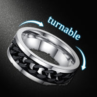 Spinner Black Chain Ring for Men Punk Titanium Steel Metal Finger - Mostatee